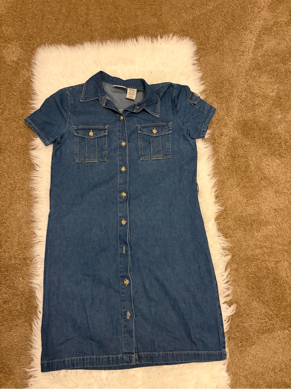 Vintage Blue Denim Button-Down Shirt Dress